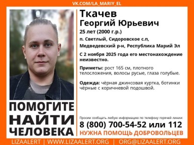 Внимание, пропал человек!. Пропал #Ткачев Георгий Юрьевич, 25 лет, п. Светлый, Сидоровское с.п, Медведевский р-н, Республика Марий Эл