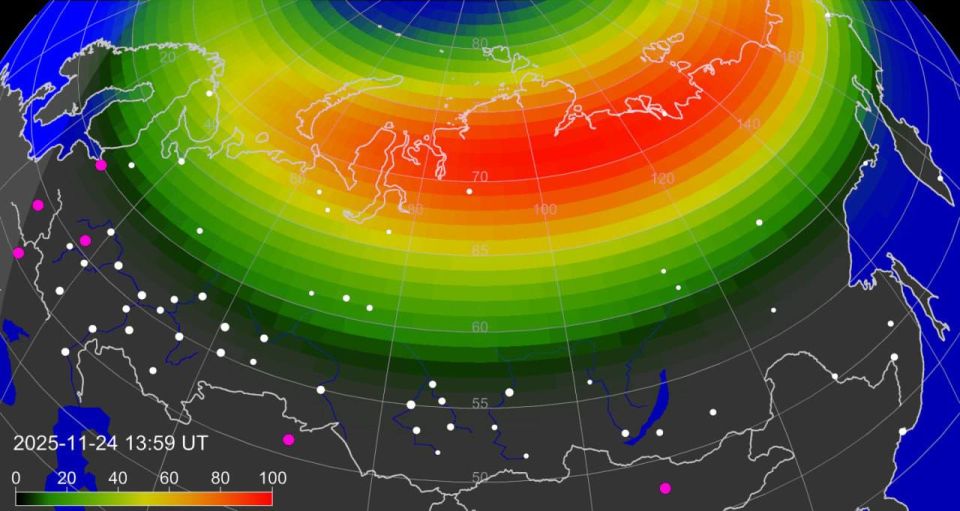 Над Россией формируется зона интенсивных полярных сияний