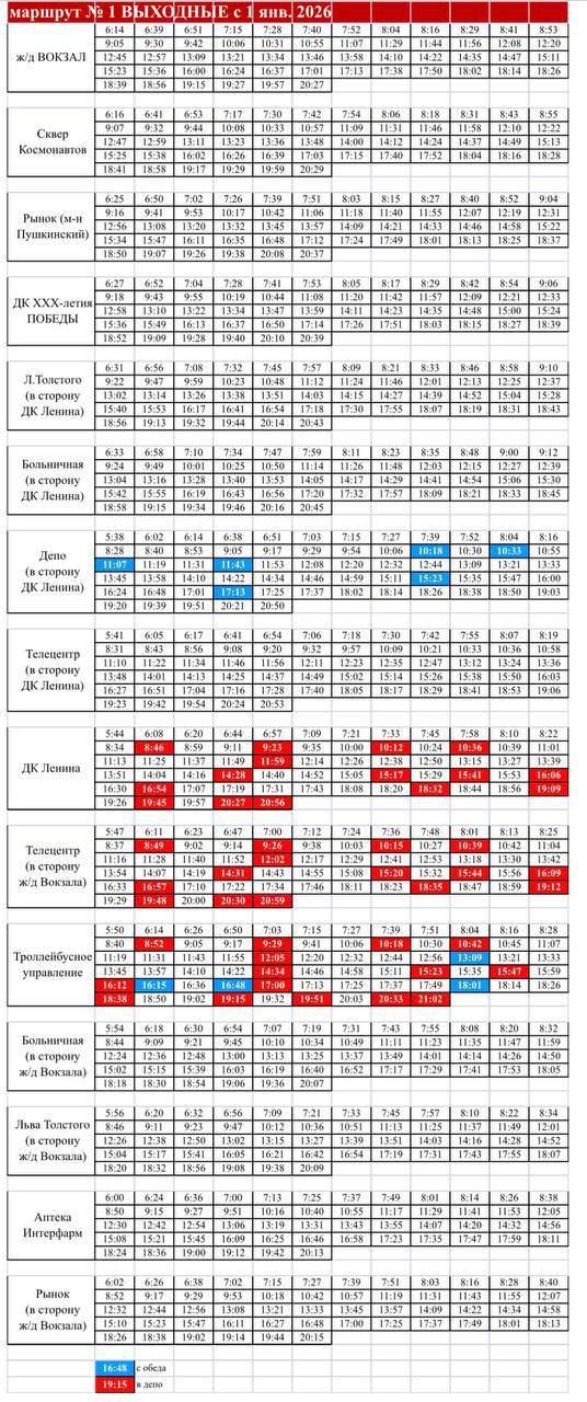Напоминаем, что 1 января 2026 года в Йошкар-Оле изменилось расписание движения четырех троллейбусных маршрутов по выходным дням