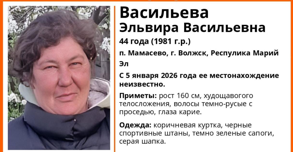 В Волжске ищут 44-летнюю Эльвиру Васильеву