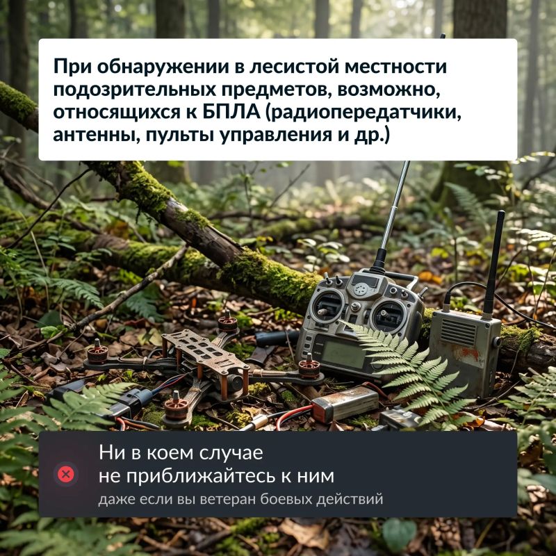 Что делать при выявлении подозрительных предметов, относящихся к БПЛА, либо их обломков в лесном массиве Что делать при выявлении подозрительных предметов, относящихся к БПЛА, либо их обломков в лесном массиве