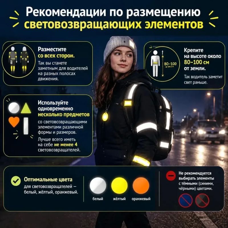 Сделайте себя и своих детей заметными в темное время суток! Будьте внимательнее на дорогах